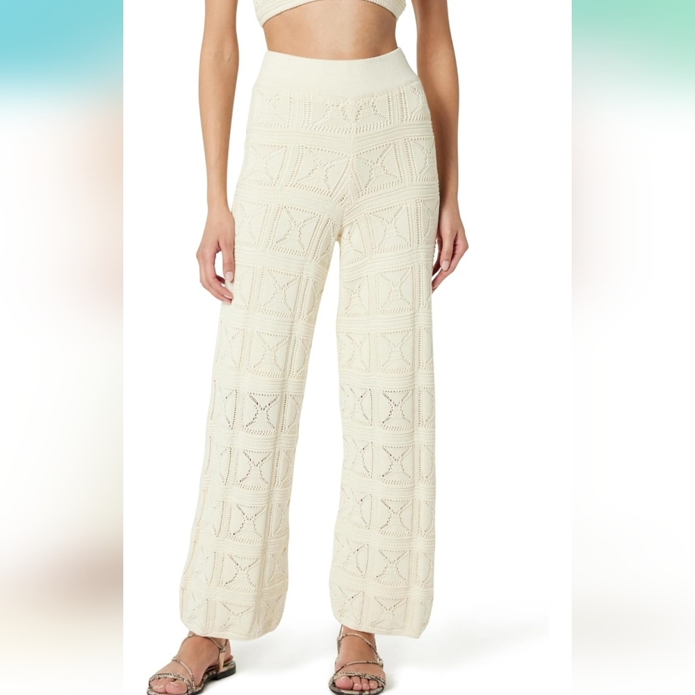 Elegant Cream Crochet Wide-Leg Pants